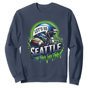 Lets Go Seattle Athletic Helmet Dripping Style Graphic Sweatshirt Game Day Sports Fan