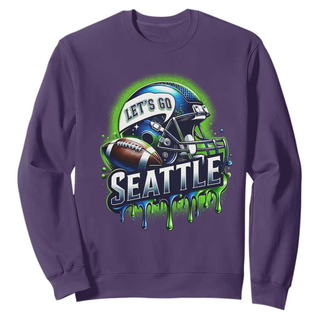 Lets Go Seattle Athletic Helmet Dripping Style Graphic Sweatshirt Game Day Sports Fan