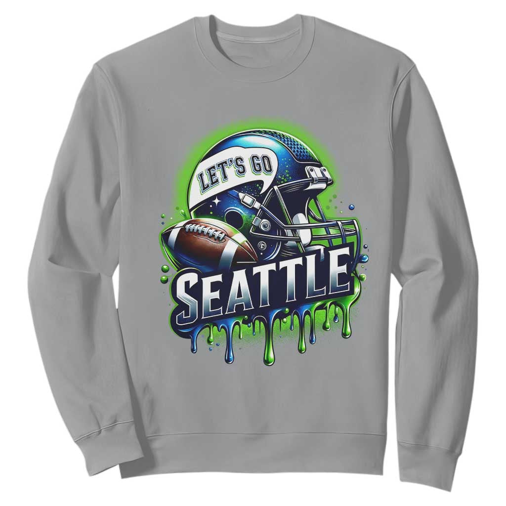 Lets Go Seattle Athletic Helmet Dripping Style Graphic Sweatshirt Game Day Sports Fan