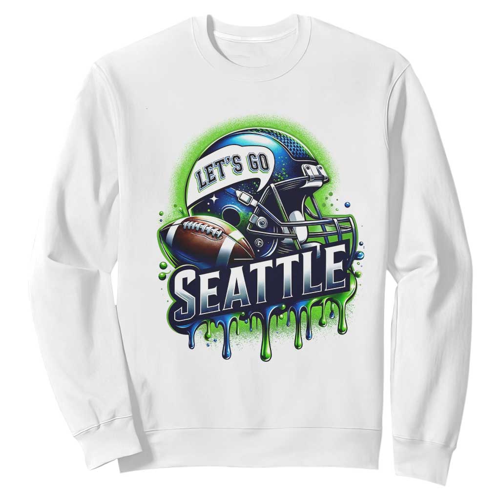 Lets Go Seattle Athletic Helmet Dripping Style Graphic Sweatshirt Game Day Sports Fan