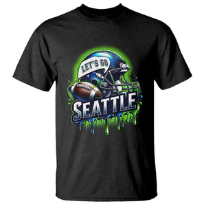 Lets Go Seattle Athletic Helmet Dripping Style Graphic T Shirt Game Day Sports Fan