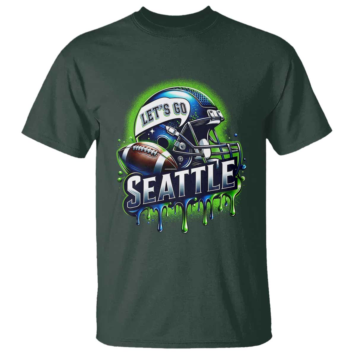Lets Go Seattle Athletic Helmet Dripping Style Graphic T Shirt Game Day Sports Fan