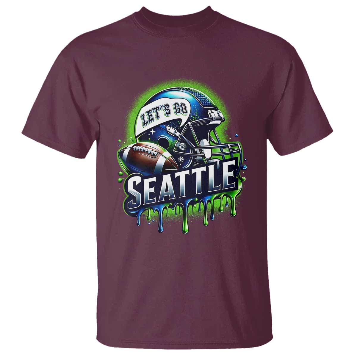 Lets Go Seattle Athletic Helmet Dripping Style Graphic T Shirt Game Day Sports Fan