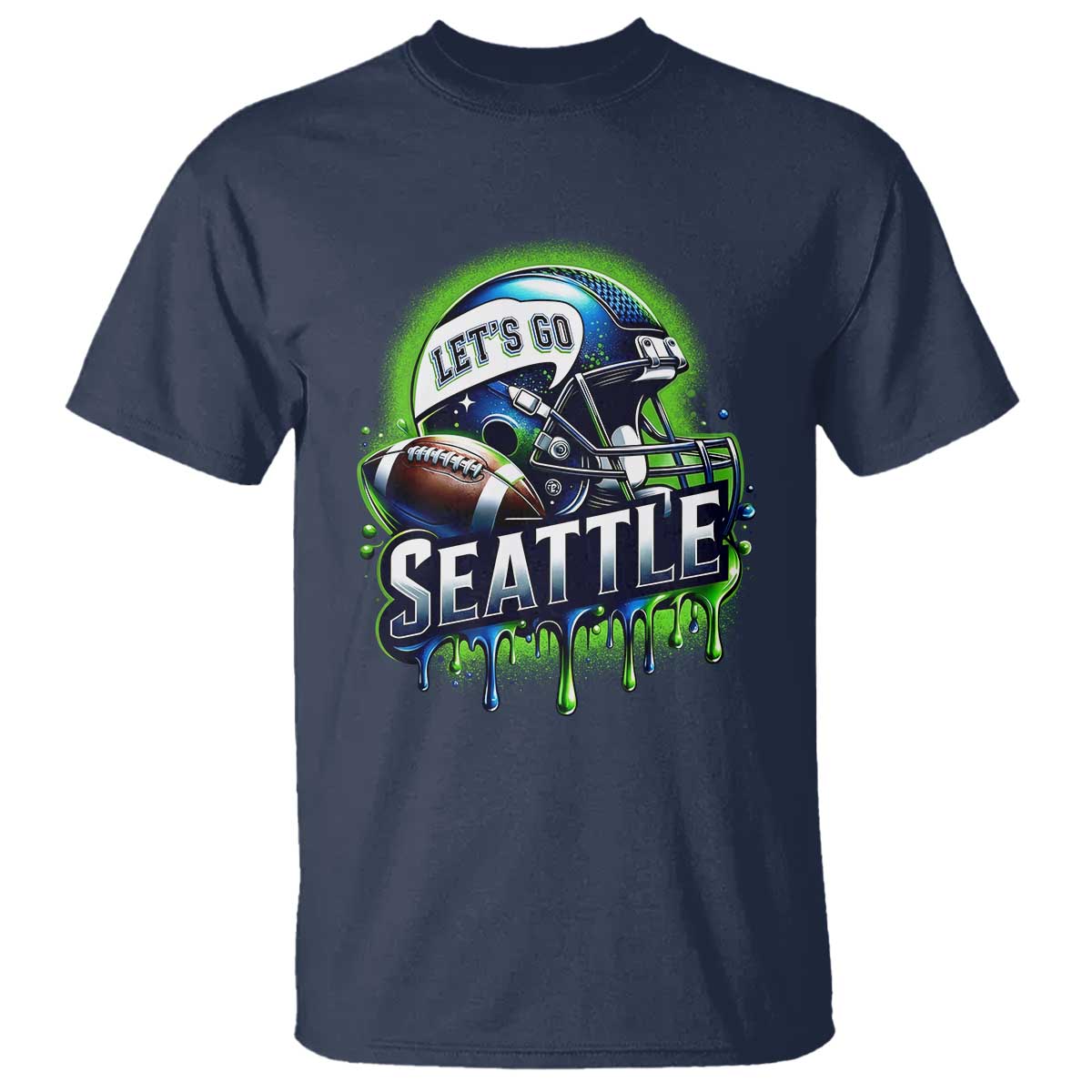 Lets Go Seattle Athletic Helmet Dripping Style Graphic T Shirt Game Day Sports Fan