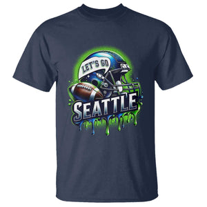 Lets Go Seattle Athletic Helmet Dripping Style Graphic T Shirt Game Day Sports Fan