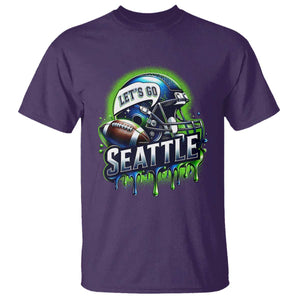 Lets Go Seattle Athletic Helmet Dripping Style Graphic T Shirt Game Day Sports Fan