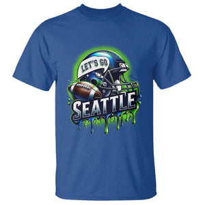 Lets Go Seattle Athletic Helmet Dripping Style Graphic T Shirt Game Day Sports Fan