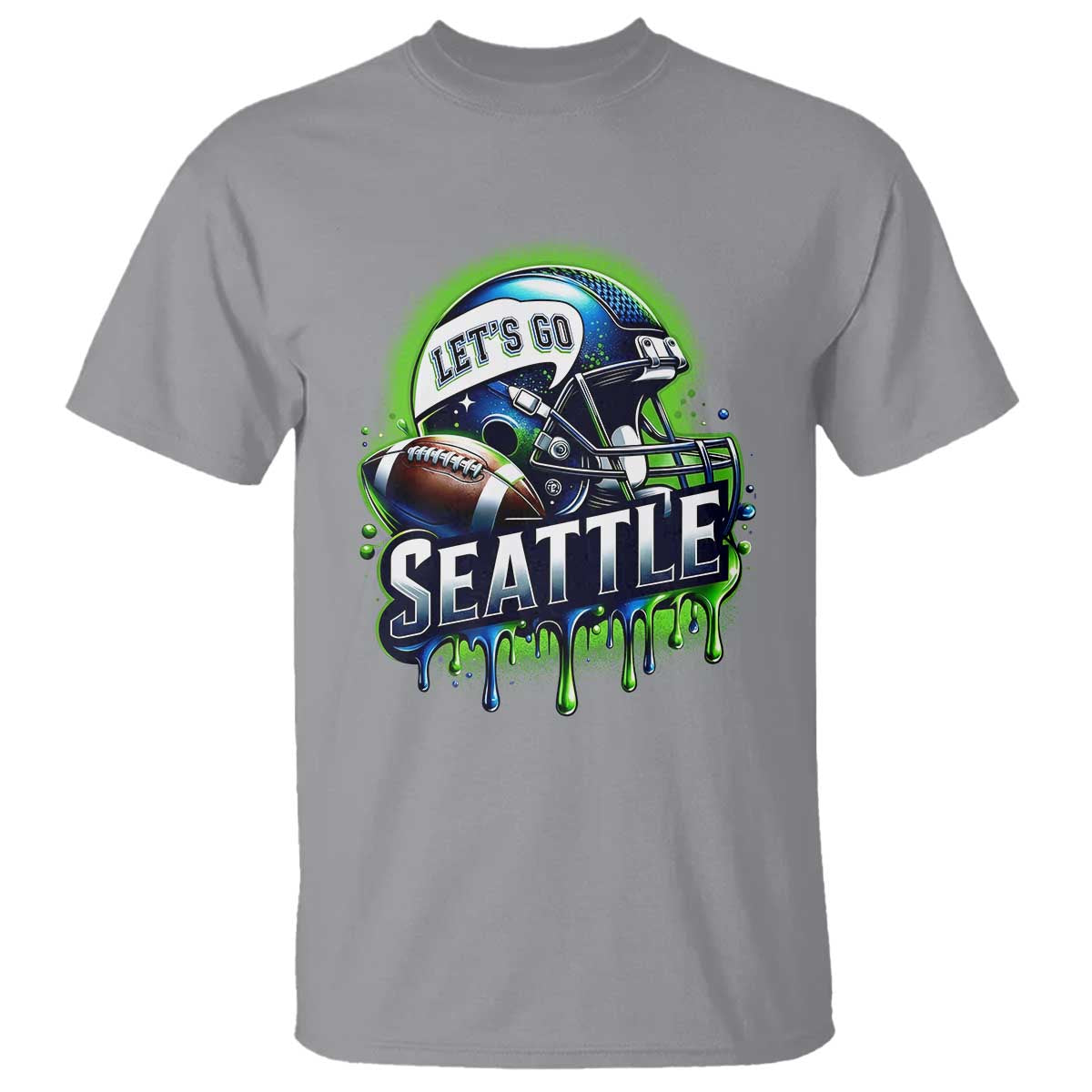 Lets Go Seattle Athletic Helmet Dripping Style Graphic T Shirt Game Day Sports Fan
