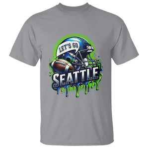 Lets Go Seattle Athletic Helmet Dripping Style Graphic T Shirt Game Day Sports Fan