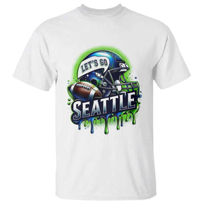 Lets Go Seattle Athletic Helmet Dripping Style Graphic T Shirt Game Day Sports Fan