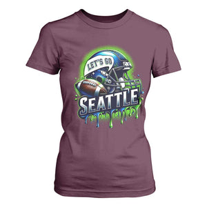 Lets Go Seattle Athletic Helmet Dripping Style Graphic T Shirt For Women Game Day Sports Fan