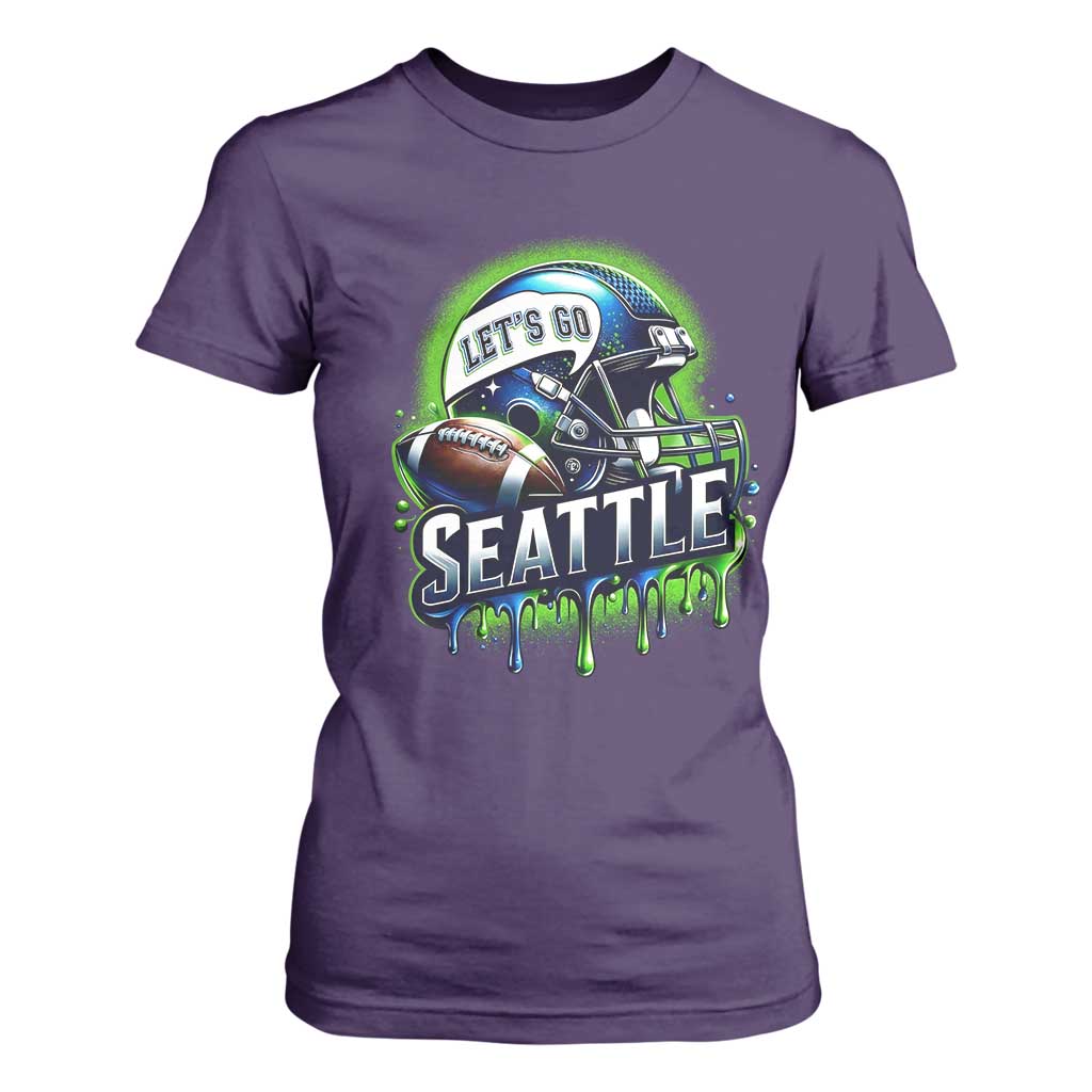 Lets Go Seattle Athletic Helmet Dripping Style Graphic T Shirt For Women Game Day Sports Fan