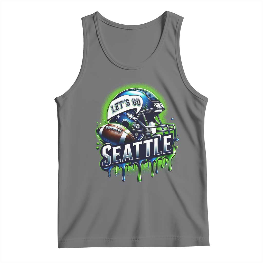 Lets Go Seattle Athletic Helmet Dripping Style Graphic Tank Top Game Day Sports Fan