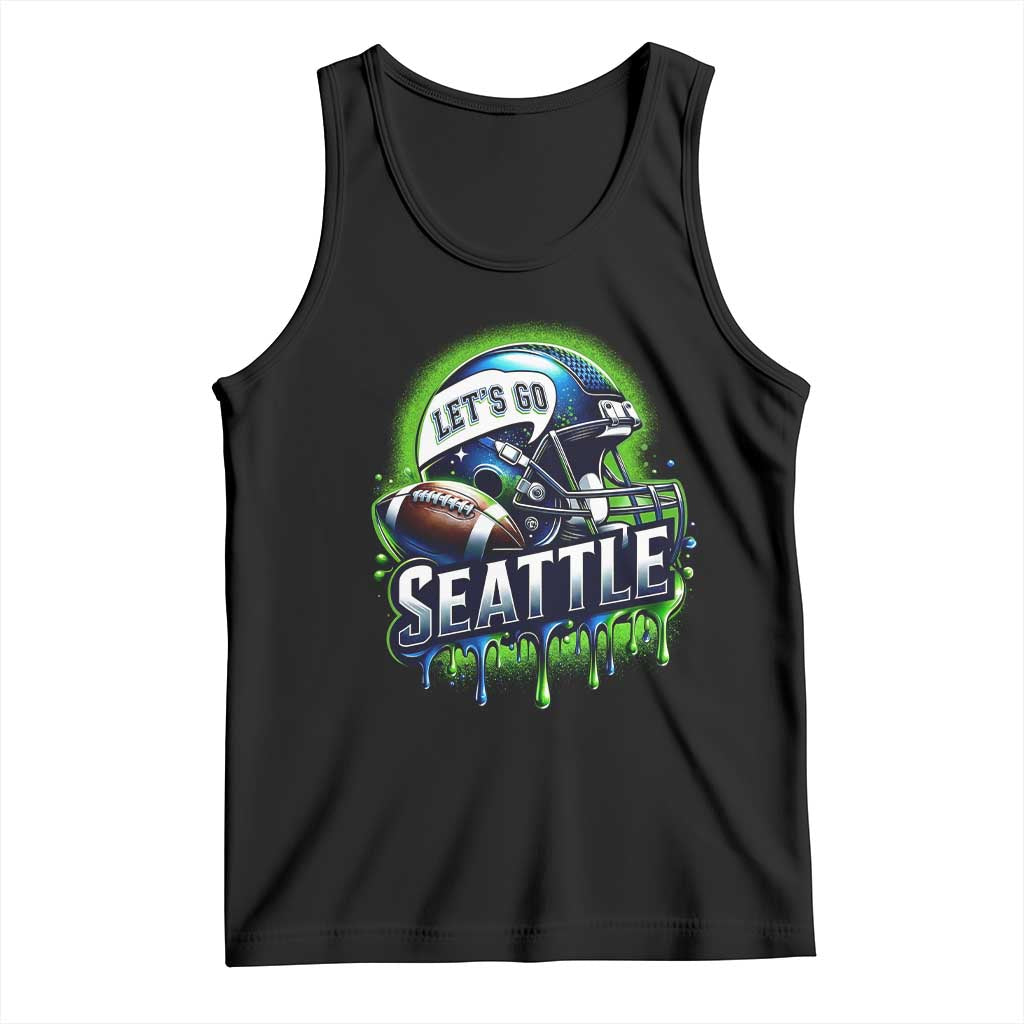 Lets Go Seattle Athletic Helmet Dripping Style Graphic Tank Top Game Day Sports Fan TS02 Black Print Your Wear