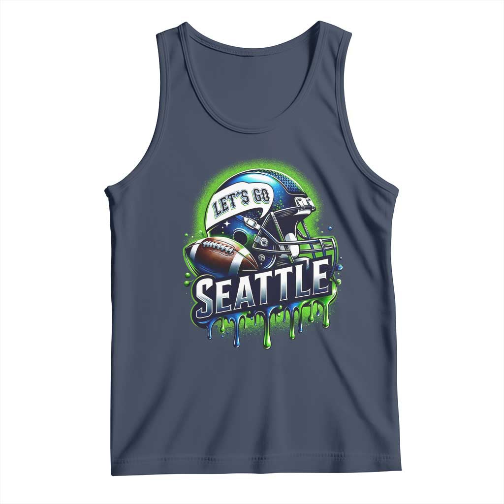 Lets Go Seattle Athletic Helmet Dripping Style Graphic Tank Top Game Day Sports Fan