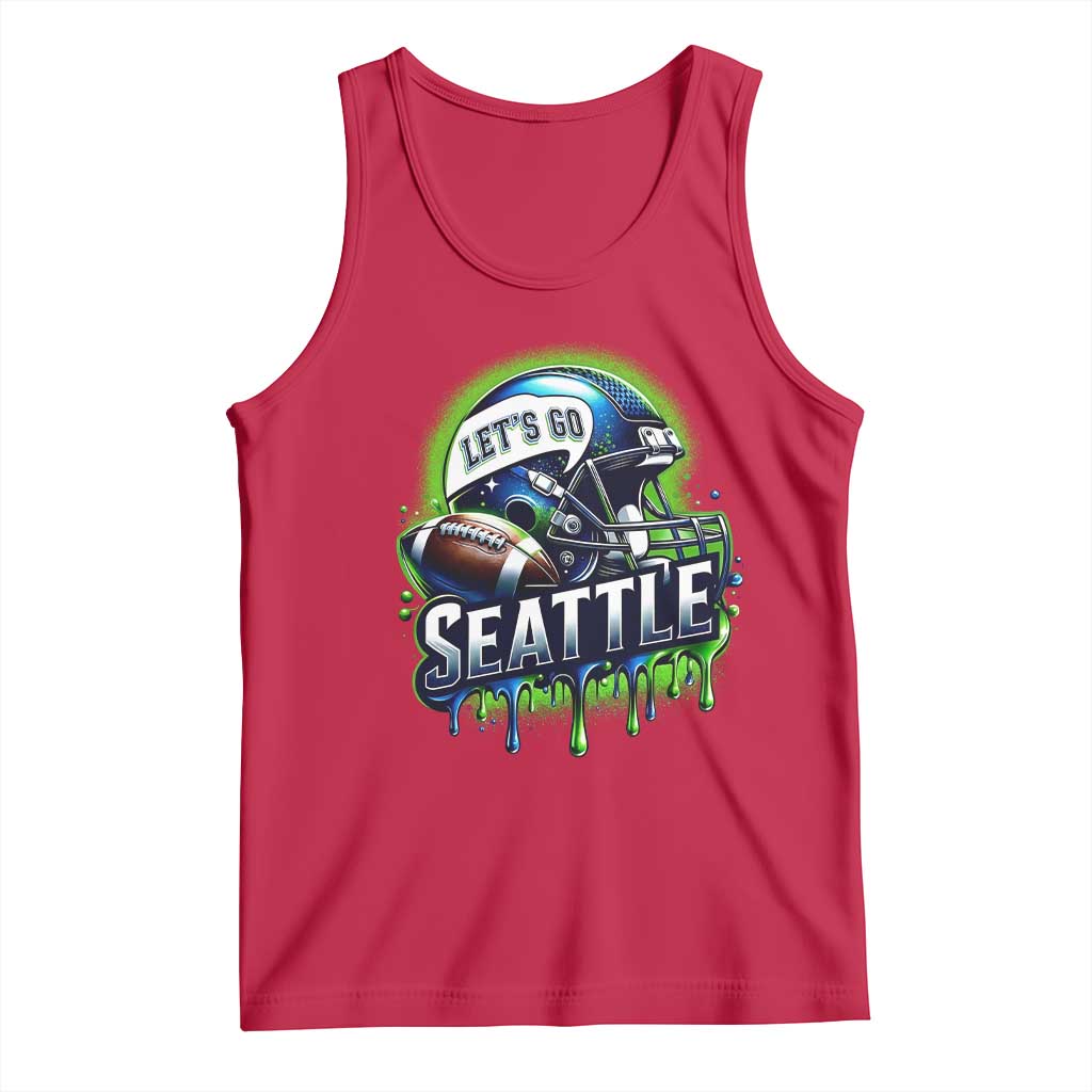Lets Go Seattle Athletic Helmet Dripping Style Graphic Tank Top Game Day Sports Fan