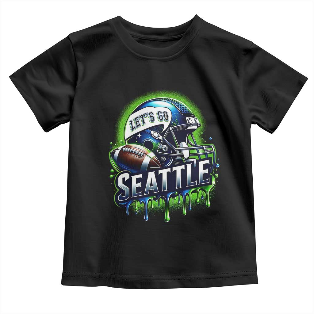 Lets Go Seattle Athletic Helmet Dripping Style Graphic Toddler T Shirt Game Day Sports Fan TS02 Black Print Your Wear