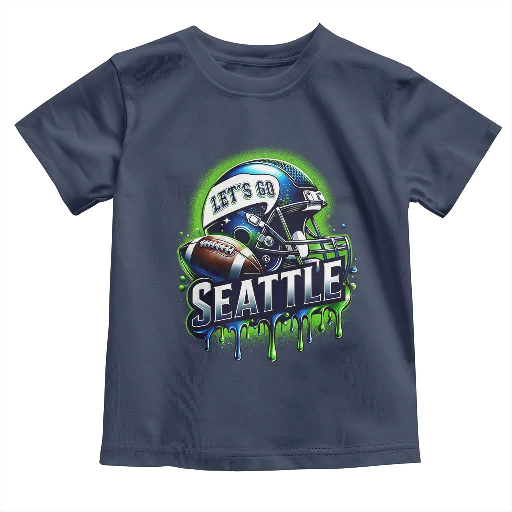 Lets Go Seattle Athletic Helmet Dripping Style Graphic Toddler T Shirt Game Day Sports Fan