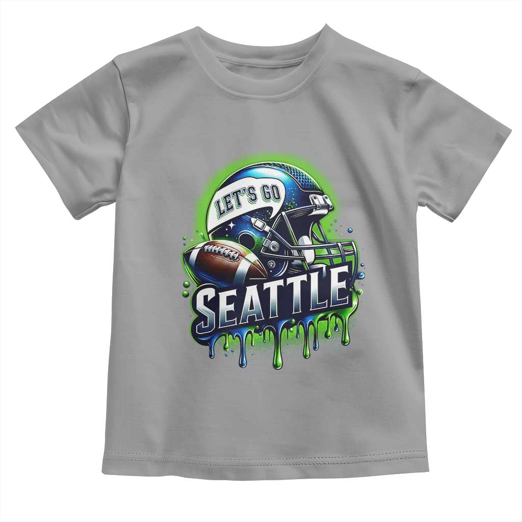 Lets Go Seattle Athletic Helmet Dripping Style Graphic Toddler T Shirt Game Day Sports Fan