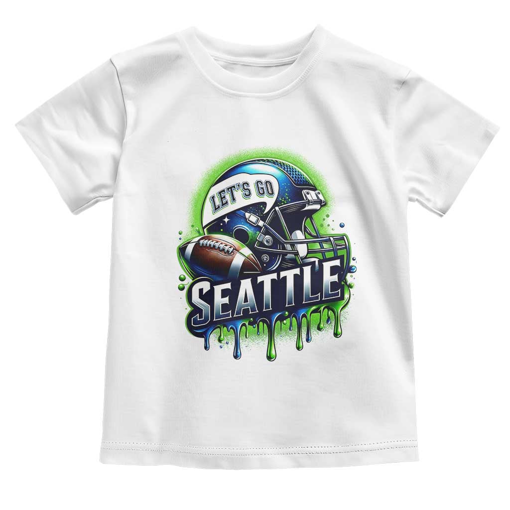 Lets Go Seattle Athletic Helmet Dripping Style Graphic Toddler T Shirt Game Day Sports Fan