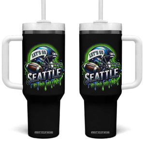 Lets Go Seattle Athletic Helmet Dripping Style Graphic Tumbler With Handle Game Day Sports Fan