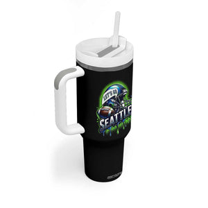 Lets Go Seattle Athletic Helmet Dripping Style Graphic Tumbler With Handle Game Day Sports Fan