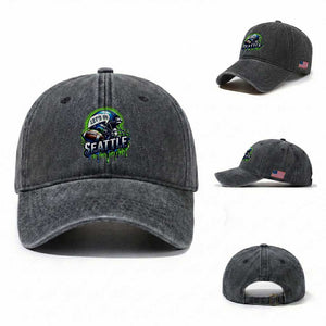 Lets Go Seattle Athletic Helmet Dripping Style Graphic Washed Cotton Baseball Cap Game Day Sports Fan