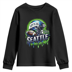 Lets Go Seattle Athletic Helmet Dripping Style Graphic Youth Sweatshirt Game Day Sports Fan