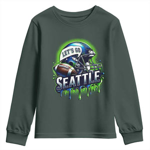 Lets Go Seattle Athletic Helmet Dripping Style Graphic Youth Sweatshirt Game Day Sports Fan