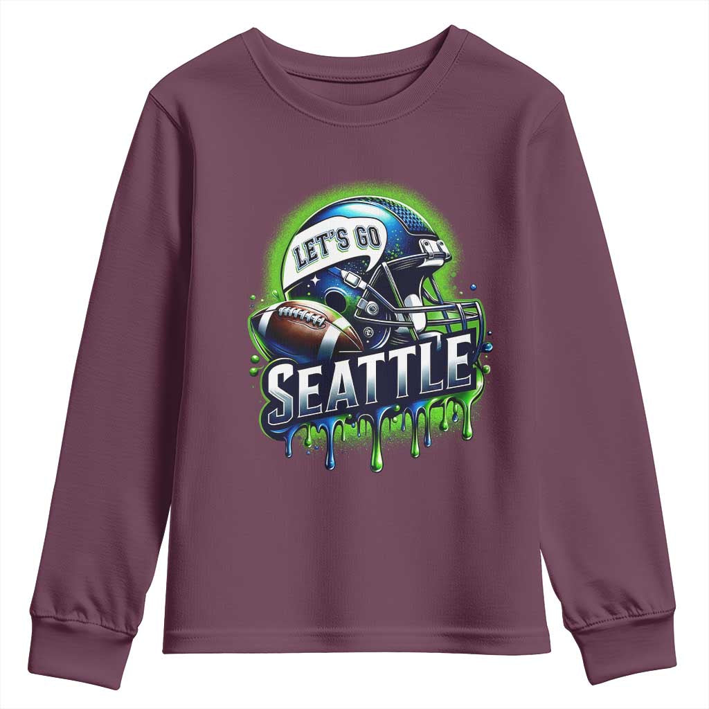 Lets Go Seattle Athletic Helmet Dripping Style Graphic Youth Sweatshirt Game Day Sports Fan