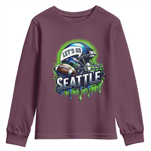 Lets Go Seattle Athletic Helmet Dripping Style Graphic Youth Sweatshirt Game Day Sports Fan
