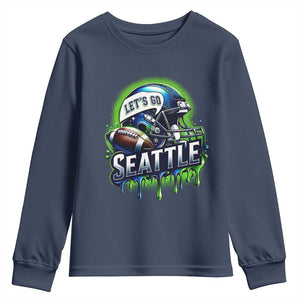 Lets Go Seattle Athletic Helmet Dripping Style Graphic Youth Sweatshirt Game Day Sports Fan