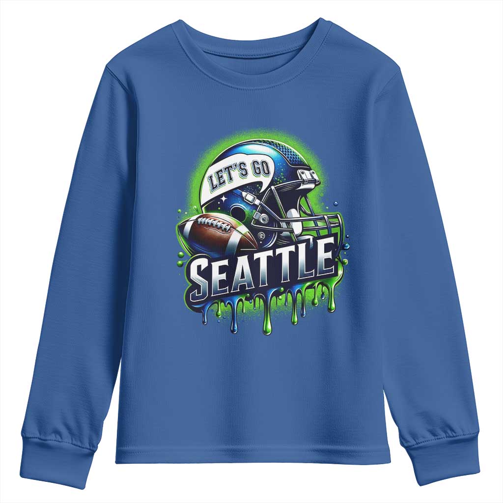 Lets Go Seattle Athletic Helmet Dripping Style Graphic Youth Sweatshirt Game Day Sports Fan