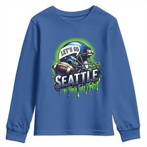 Lets Go Seattle Athletic Helmet Dripping Style Graphic Youth Sweatshirt Game Day Sports Fan