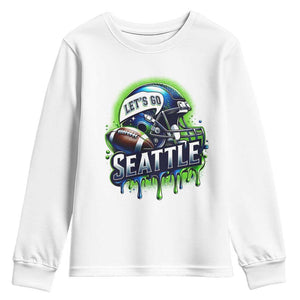 Lets Go Seattle Athletic Helmet Dripping Style Graphic Youth Sweatshirt Game Day Sports Fan