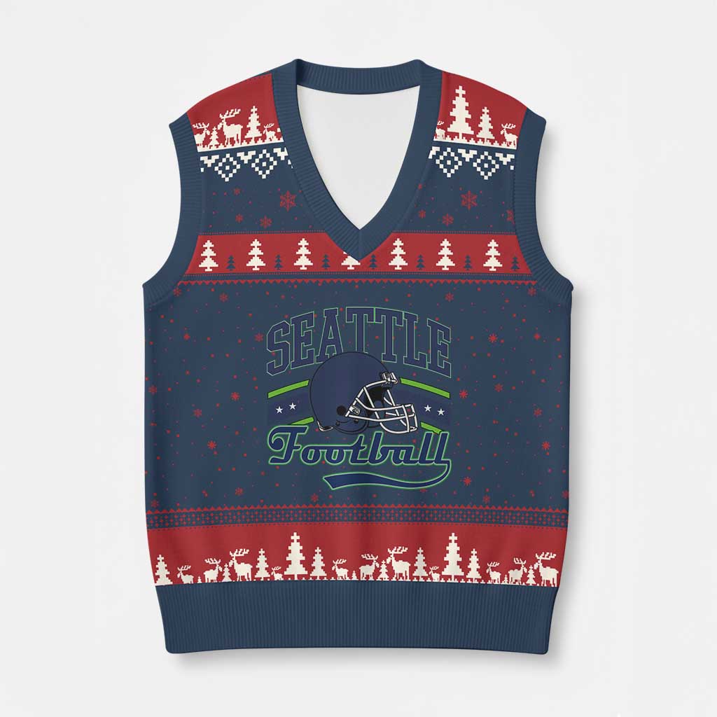 Classic Seattle Athletic Helmet Graphic V-Neck Knit Sweater Vest Vintage Game Day Sports Fan TS02 Navy Red Print Your Wear