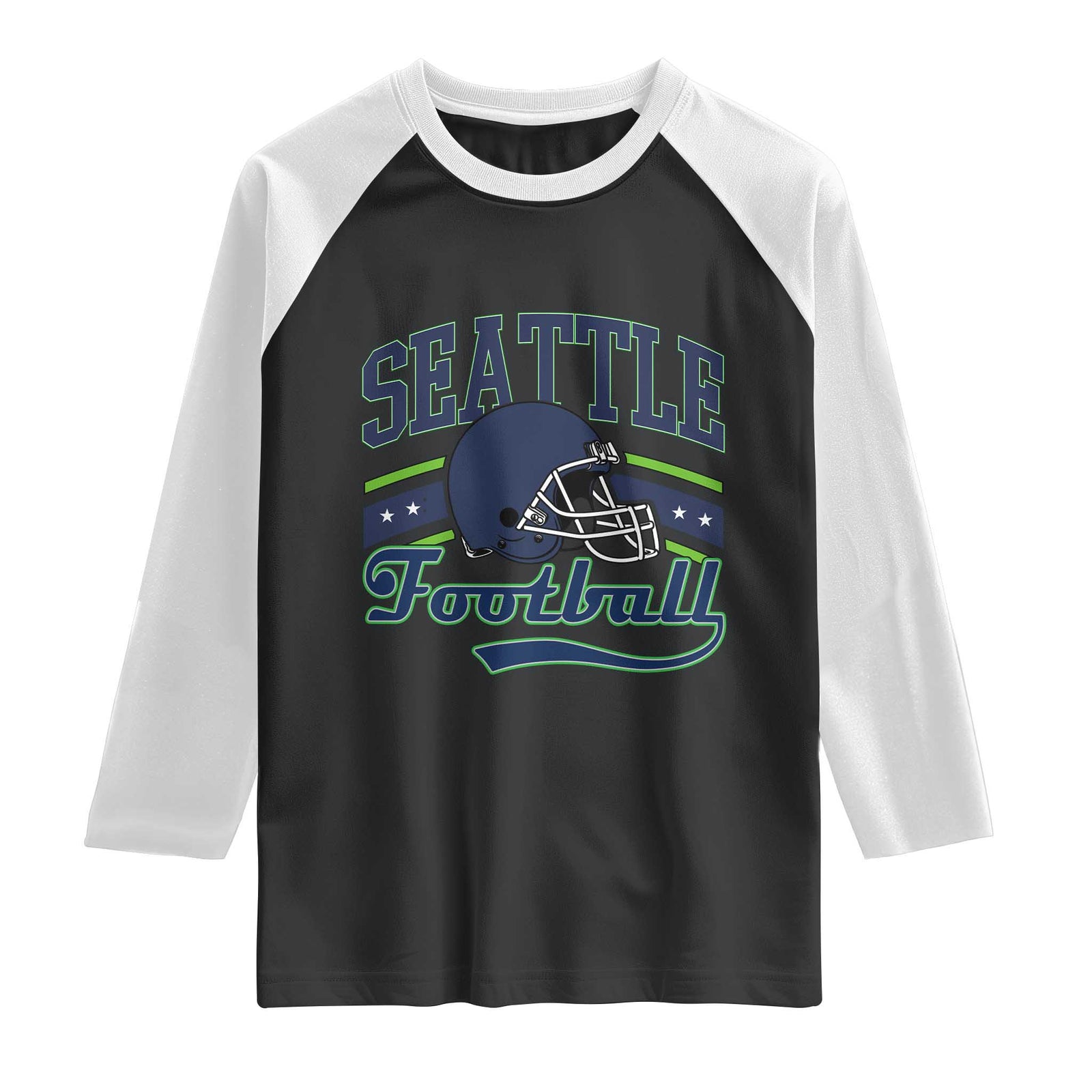 Classic Seattle Athletic Helmet Graphic Raglan Shirt Vintage Game Day Sports Fan TS02 Black White Print Your Wear