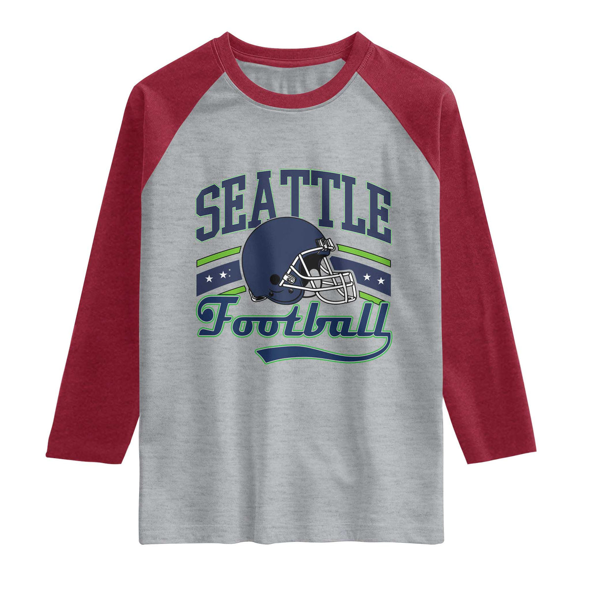 Classic Seattle Athletic Helmet Graphic Raglan Shirt Vintage Game Day Sports Fan