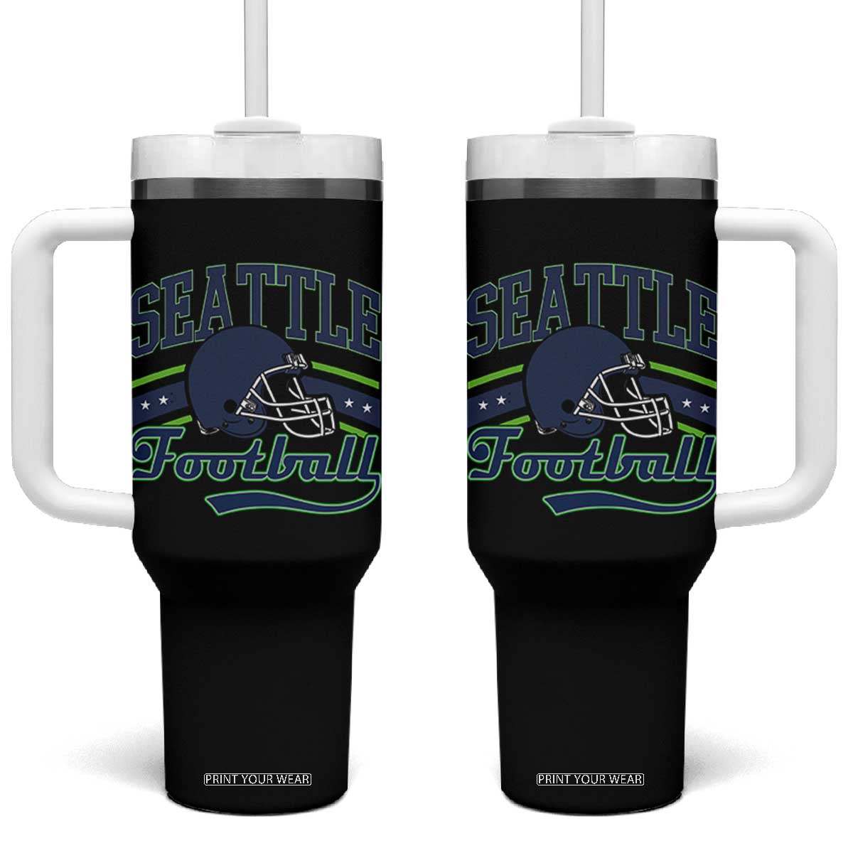 Classic Seattle Athletic Helmet Graphic Tumbler With Handle Vintage Game Day Sports Fan