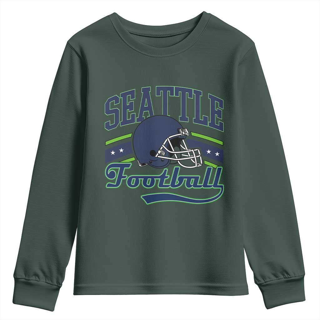 Classic Seattle Athletic Helmet Graphic Youth Sweatshirt Vintage Game Day Sports Fan