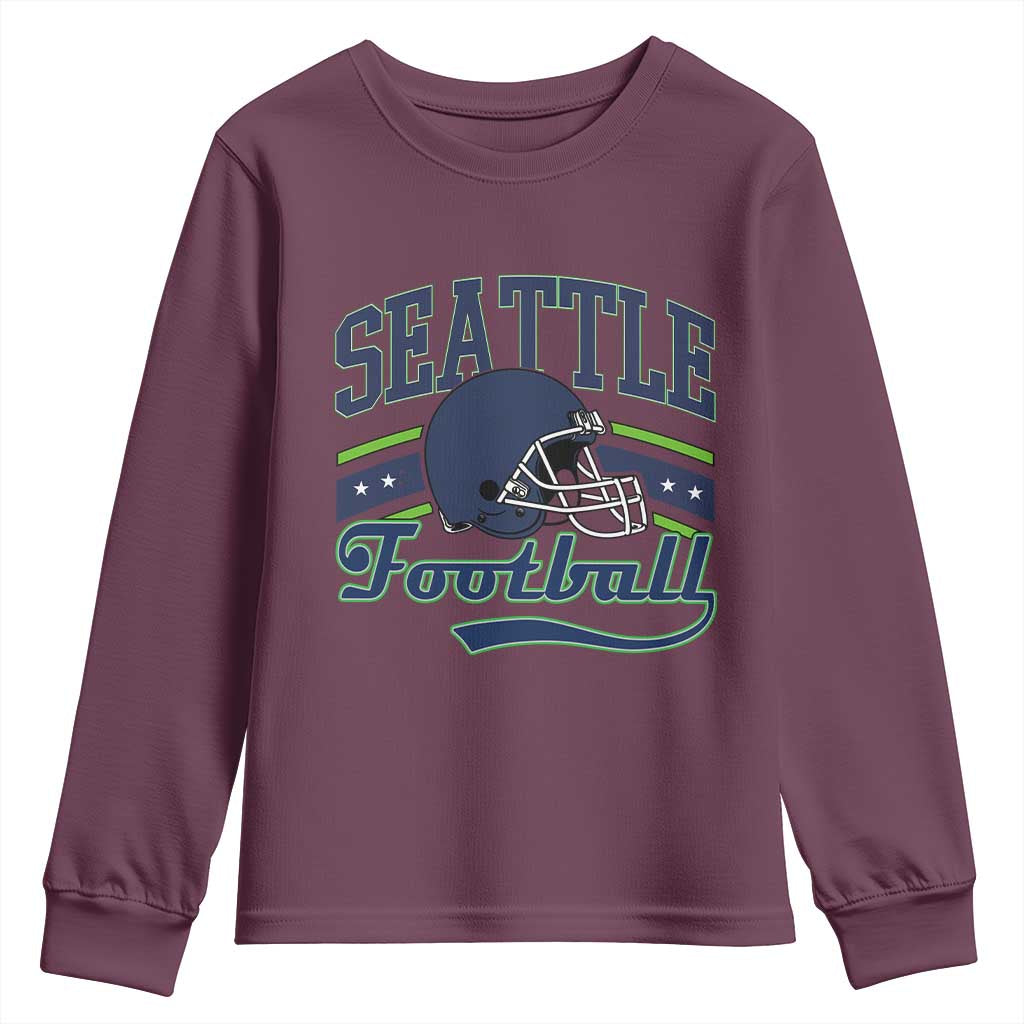 Classic Seattle Athletic Helmet Graphic Youth Sweatshirt Vintage Game Day Sports Fan