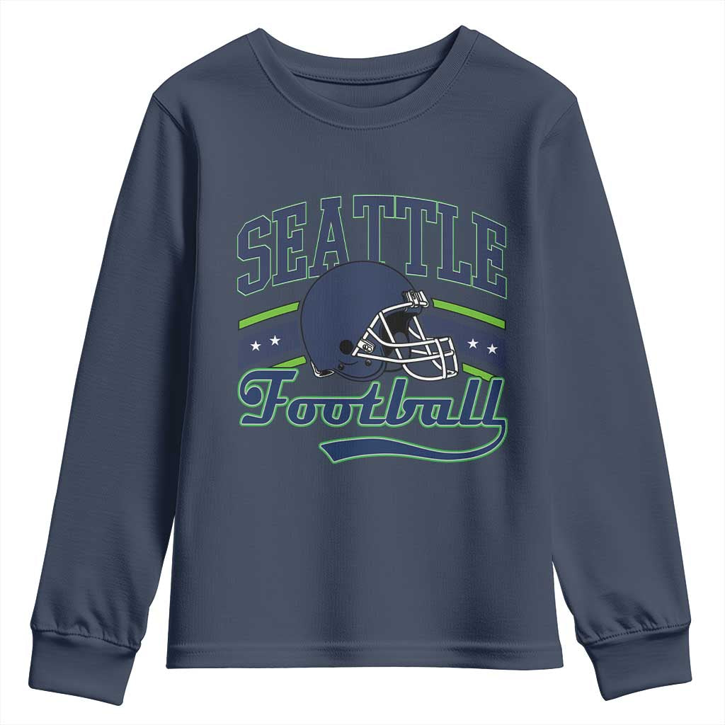 Classic Seattle Athletic Helmet Graphic Youth Sweatshirt Vintage Game Day Sports Fan