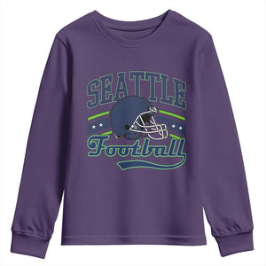 Classic Seattle Athletic Helmet Graphic Youth Sweatshirt Vintage Game Day Sports Fan