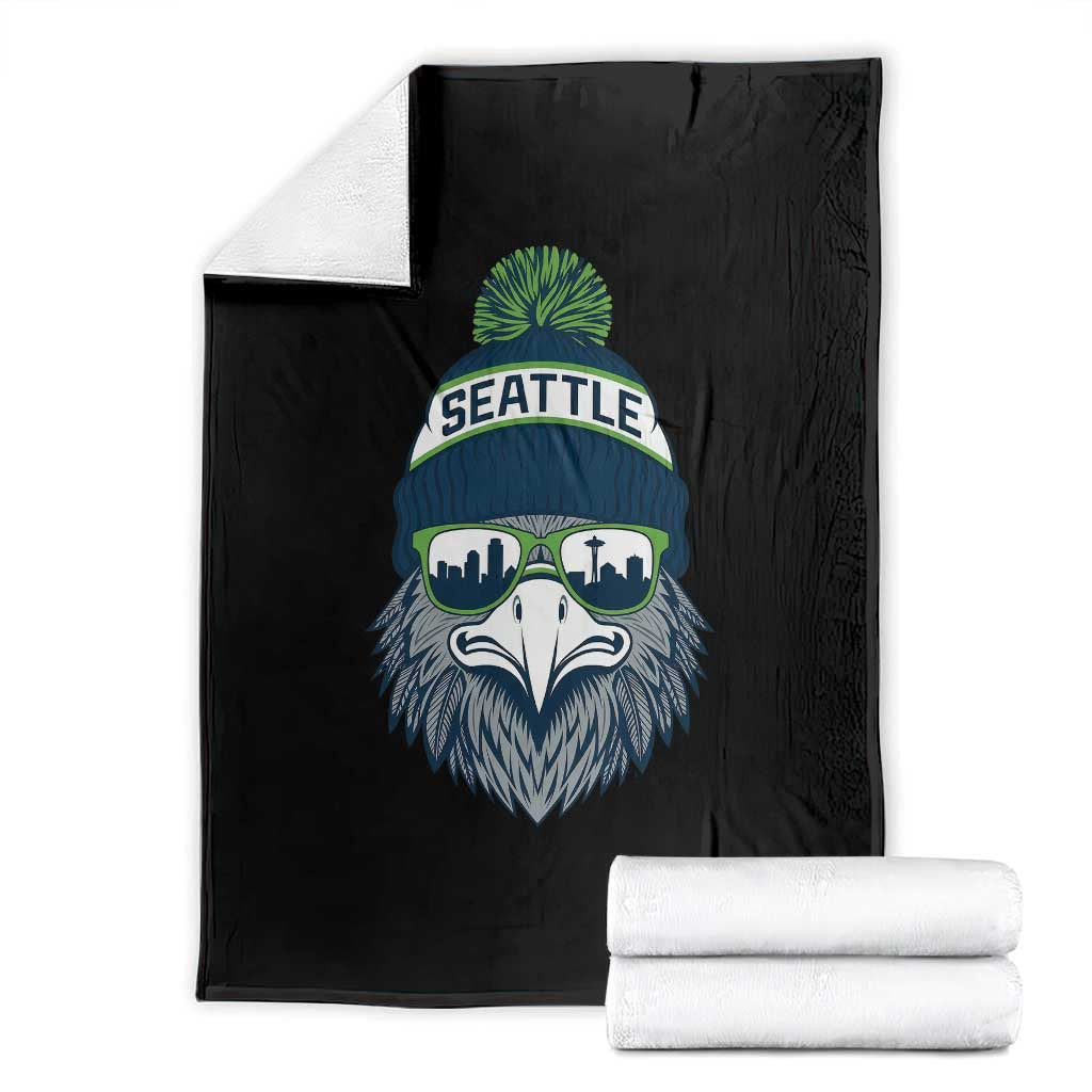 Cool Hawk with Beanie Sunglasses Sports Graphic Throw Blanket Seattle City Skyline Pride Game Day Sports Fan TS02 Black Print Your Wear