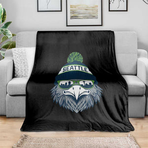 Cool Hawk with Beanie Sunglasses Sports Graphic Throw Blanket Seattle City Skyline Pride Game Day Sports Fan