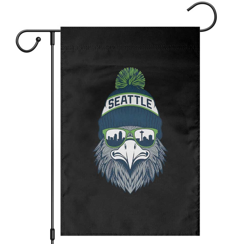 Cool Hawk with Beanie Sunglasses Sports Graphic Garden Flag Seattle City Skyline Pride Game Day Sports Fan TS02 Black Print Your Wear