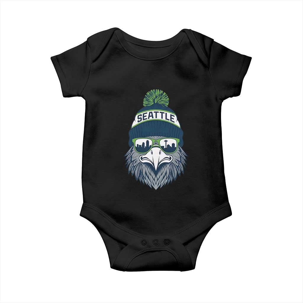 Cool Hawk with Beanie Sunglasses Sports Graphic Baby Onesie Seattle City Skyline Pride Game Day Sports Fan TS02 Black Print Your Wear