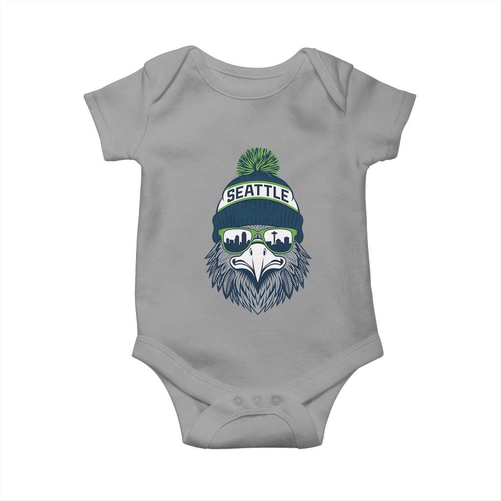Cool Hawk with Beanie Sunglasses Sports Graphic Baby Onesie Seattle City Skyline Pride Game Day Sports Fan