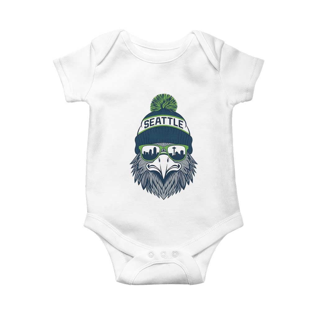 Cool Hawk with Beanie Sunglasses Sports Graphic Baby Onesie Seattle City Skyline Pride Game Day Sports Fan