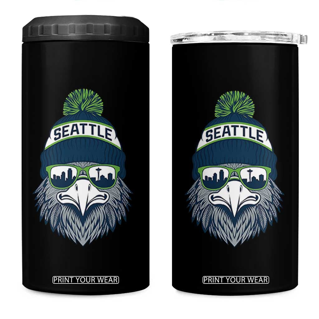 Cool Hawk with Beanie Sunglasses Sports Graphic 4 in 1 Can Cooler Tumbler Seattle City Skyline Pride Game Day Sports Fan TS02 One Size: 16 oz Black Print Your Wear